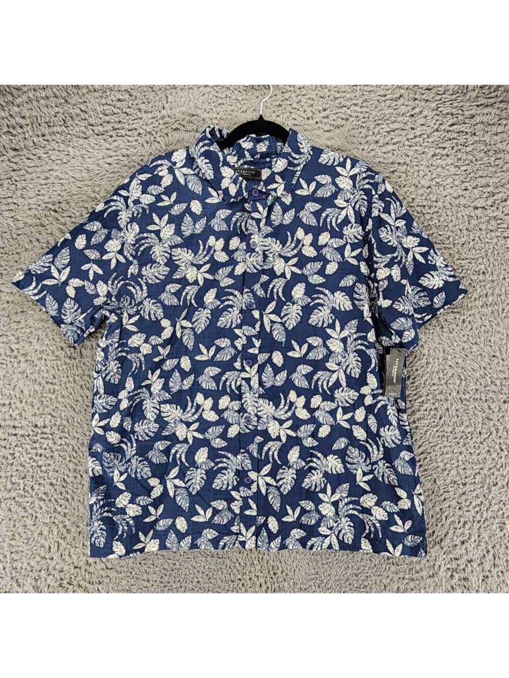 Liverpool Shirt Mens XL Blue FLoral Short Sleeve Button Up *NWT*